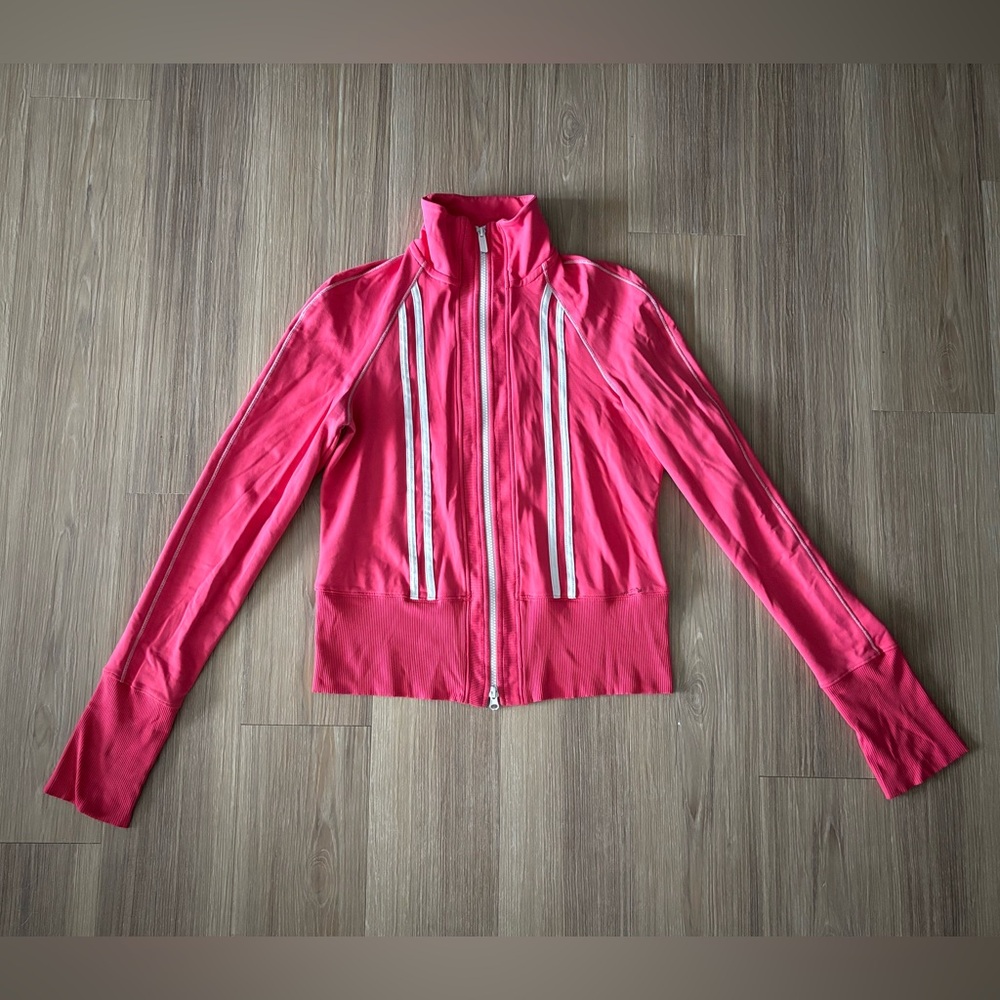 Y2K VTG BEBE Sport Track Jacket Coral Pink Stripe Full Zip Logo Women M USA Gym